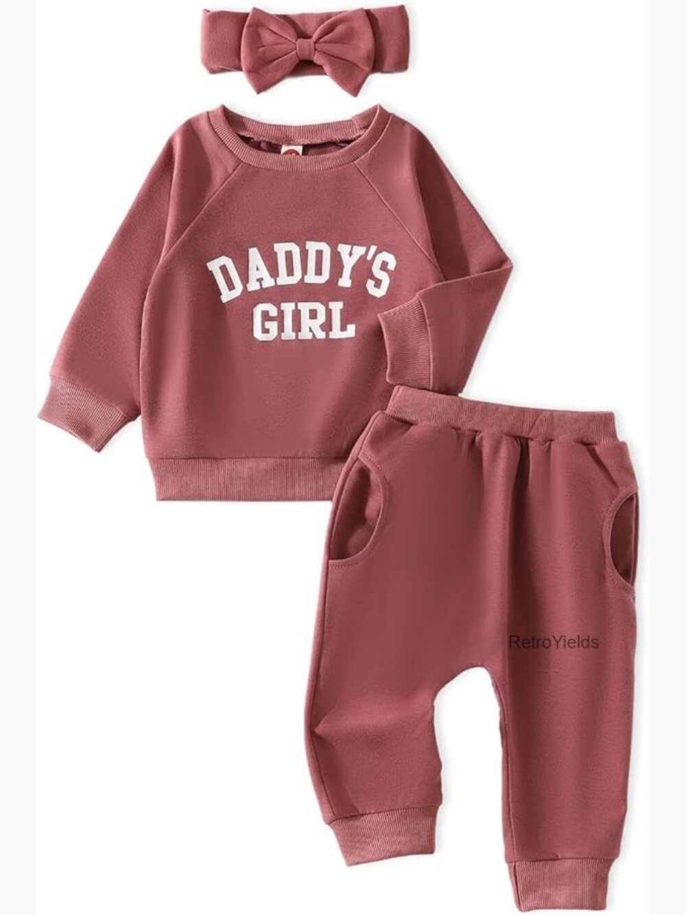 Infant Baby Girl Sweatsuit Set Long Sleeve Top Pants Headband